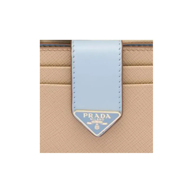 PRADA Saffiano Leather Card Holder Women's Sand/Light Blue-4