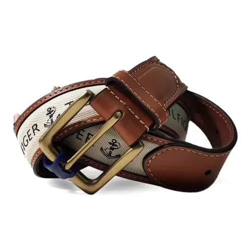 Tommy Hilfiger Logo Text Pin Buckle Leather Belts Men's Khaki Width: 3.2cm