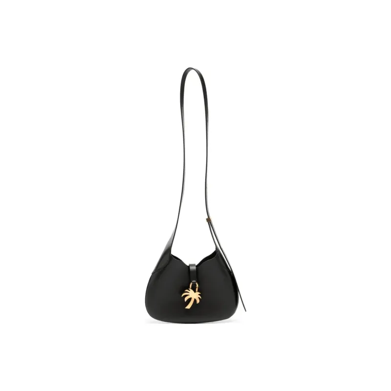 PALM ANGELS Cow Leather Hobo Bag Portable Crossbody Bag Shoulder Bag Women's Black-1