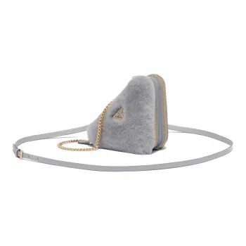 PRADA Shearling With Leather One Shoulder Crossbody Clutch Mini Women's Gray