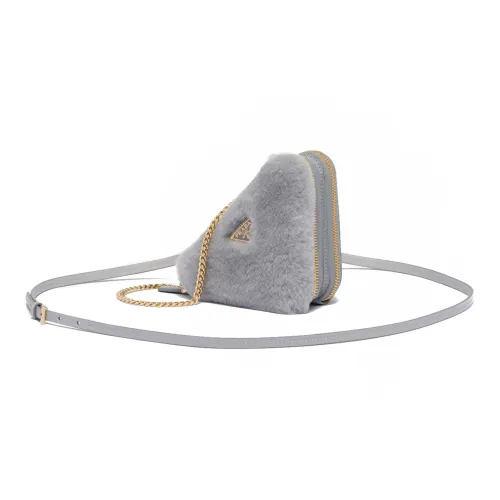 PRADA Shearling Bonded Leather One Shoulder Crossbody Clutches Mini Women's Gray