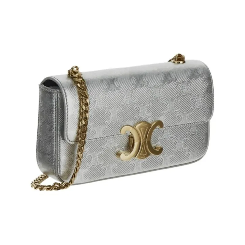 CELINE Triomphe Calfskin Crossbody Bag Shoulder Bag Regular Women's Silver-1