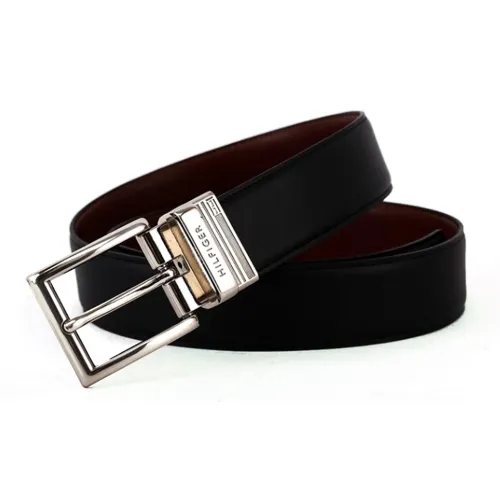 Tommy Hilfiger Carved Text Pin Buckle Leather Belts Men's Black/Brown Width 3.1cm