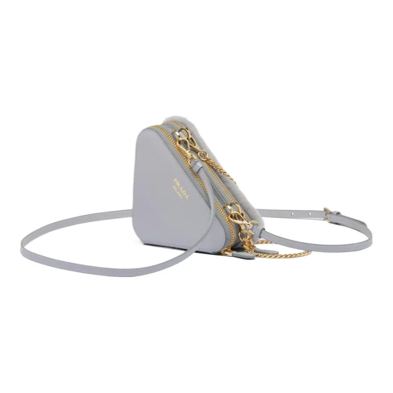 PRADA Shearling With Leather One Shoulder Crossbody Clutch Mini Women's Gray-1