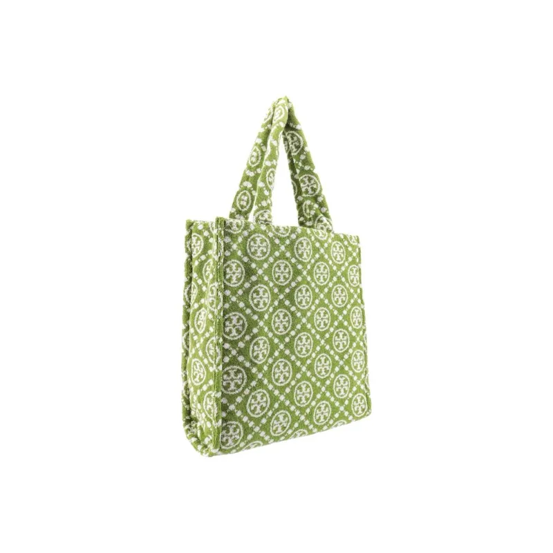 TORY BURCH T Monogram Cotton With Jacquard Tote Bag, Shopping Bag, Handbag, Shoulder Bag Women's Green-1