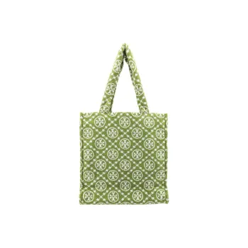 TORY BURCH T Monogram Cotton With Jacquard Tote Bag, Shopping Bag, Handbag, Shoulder Bag Women's Green