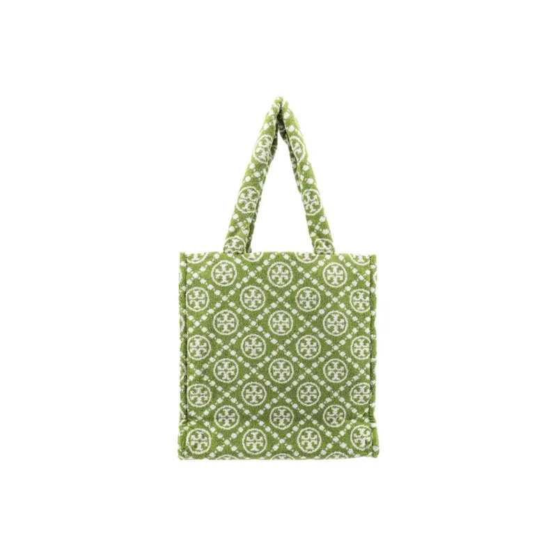 TORY BURCH T Monogram Cotton With Jacquard Tote Bag, Shopping Bag, Handbag, Shoulder Bag Women's Green-0