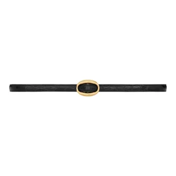 SAINT LAURENT Crocodile Pattern Embossed Smooth Buckle Leather Belts Men's Black Width: 1.5cm