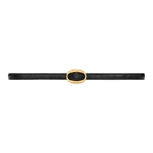 SAINT LAURENT Crocodile Pattern Embossed Smooth Buckle Leather Belts Men's Black Width: 1.5cm