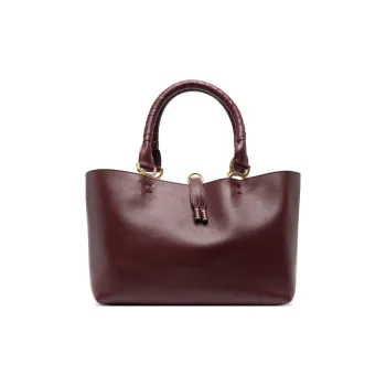 Chloe Grained Calfskin Tote Bag Shopping Bag Shoulder Bag Handbag Small Size Women's Burgundy