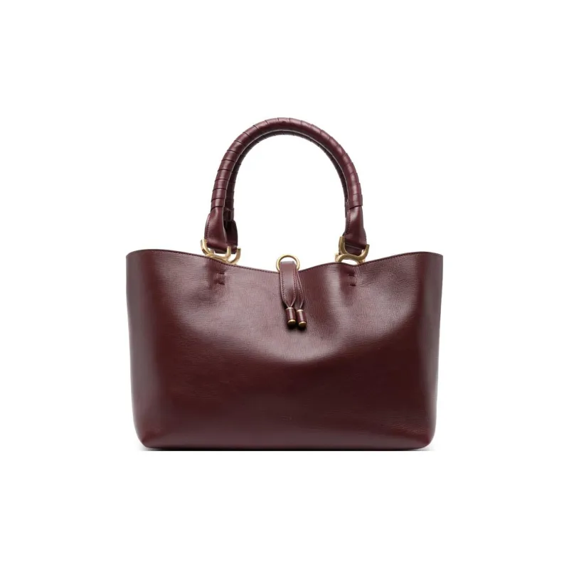 Chloe Grained Calfskin Tote Bag Shopping Bag Shoulder Bag Handbag Small Size Women's Burgundy-0