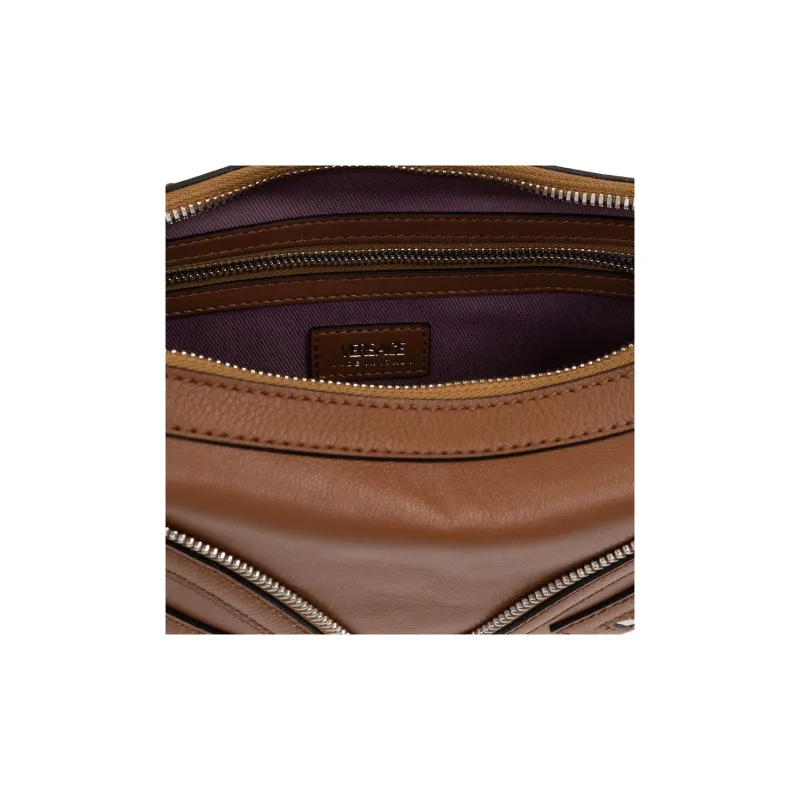 VERSACE Cow Leather HOBO Crescent Bag Handbag Shoulder Bag Small Size Women's Brown-4
