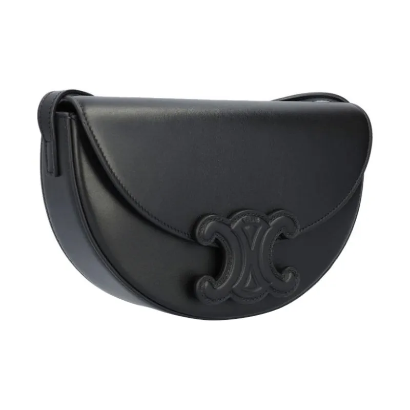 CELINE BesaceTriomphe Smooth Cow Leather Saddle Bag, Crossbody Bag, Shoulder Bag Women's Black-1