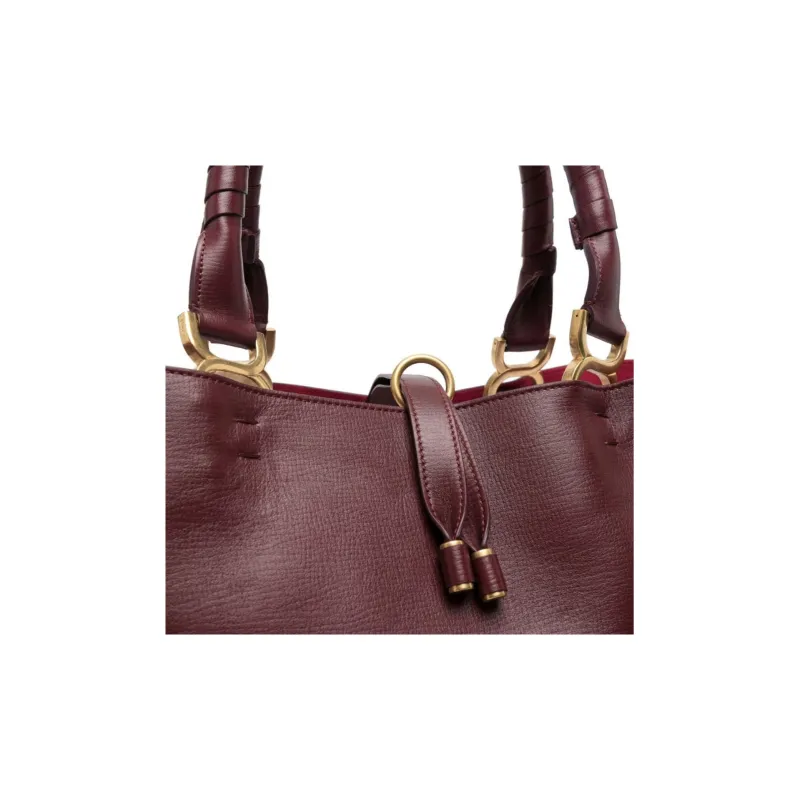 Chloe Grained Calfskin Tote Bag Shopping Bag Shoulder Bag Handbag Small Size Women's Burgundy-2
