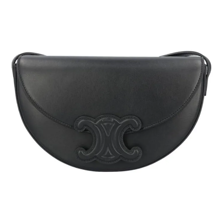 CELINE BesaceTriomphe Smooth Cow Leather Saddle Bag, Crossbody Bag, Shoulder Bag Women's Black-0