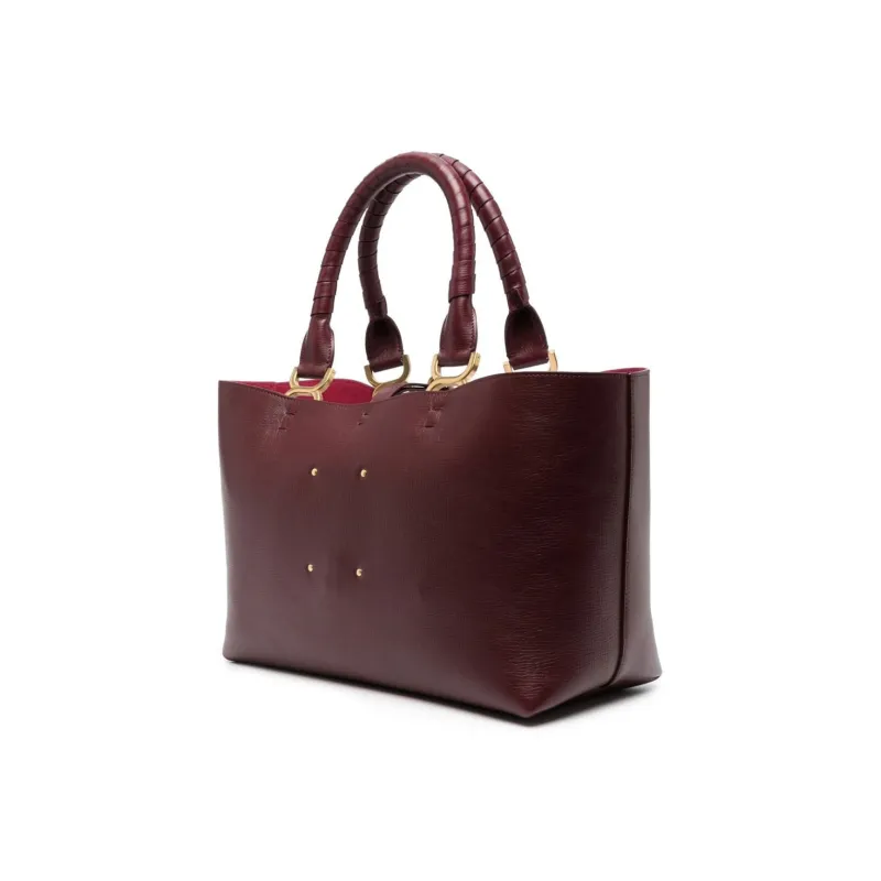 Chloe Grained Calfskin Tote Bag Shopping Bag Shoulder Bag Handbag Small Size Women's Burgundy-1