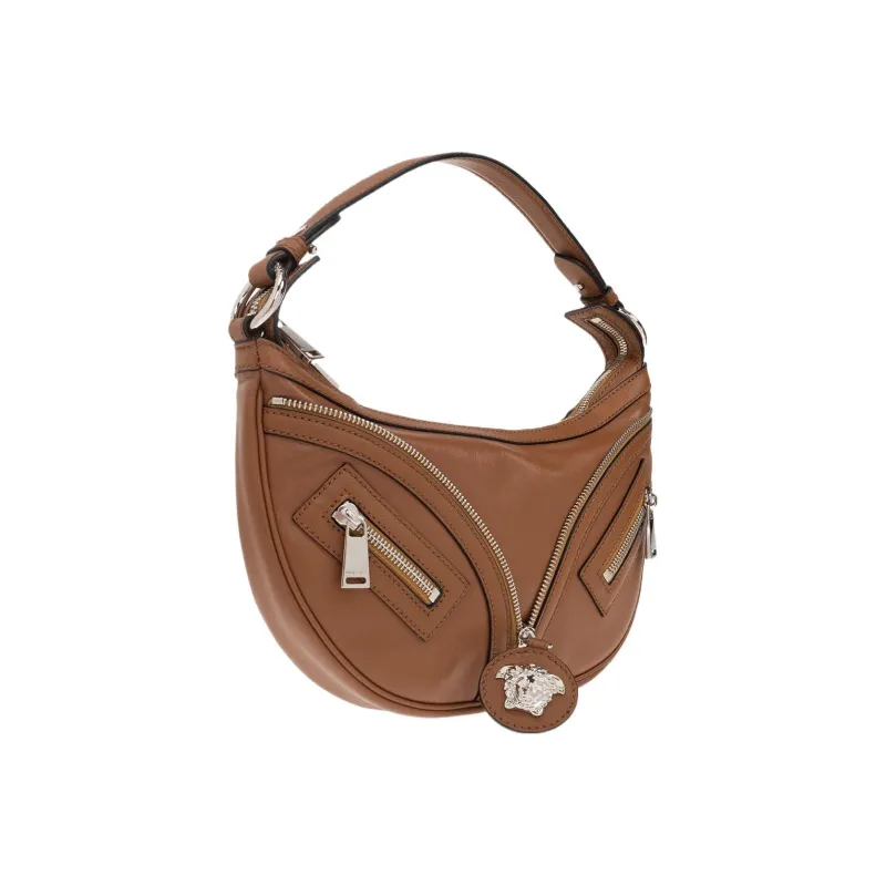 VERSACE Cow Leather HOBO Crescent Bag Handbag Shoulder Bag Small Size Women's Brown-1