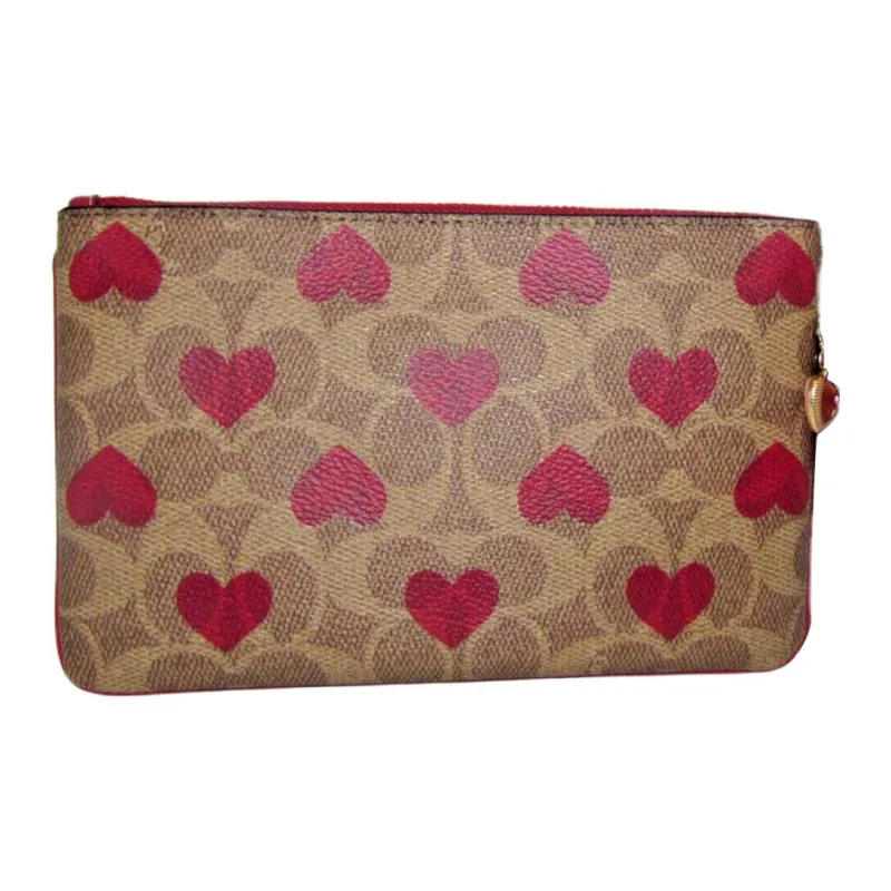 COACH Heart Canvas With Leather And Calfskin Wrist Bag Clutch Trumpets Women's Brown-4