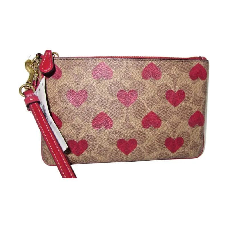 COACH Heart Canvas With Leather And Calfskin Wrist Bag Clutch Trumpets Women's Brown-2