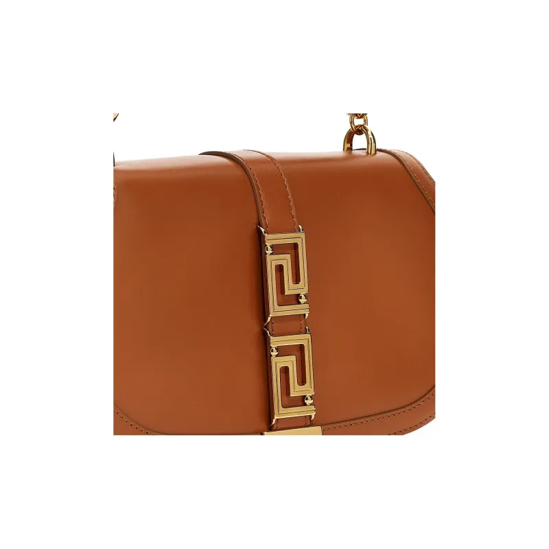 VERSACE Greca Goddess Calfskin Portable Crossbody Bag, Shoulder Bag Women's Brown-4