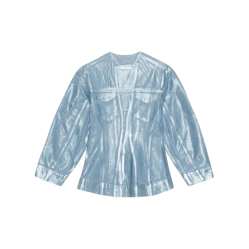 GANNI Foil Denim Fitted Blazer 'Heather'-1
