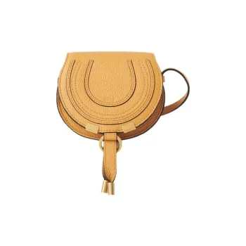 Chloe Marcie Brass And Grain Calfskin Saddle Bag, Shoulder Bag, Crossbody Bag Extra Mini Women's Tan