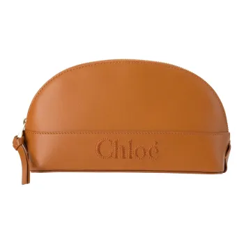 Chloe Bright Calfskin Clutch Makeup Bag Women's Caramel