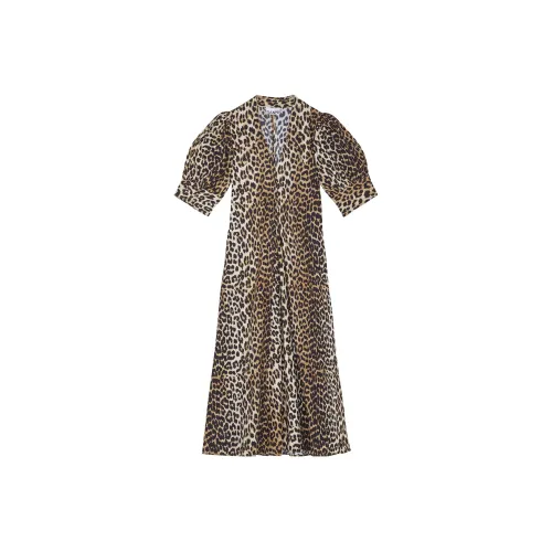 GANNI Short-Sleeved Dresses Women's Floral Leopard