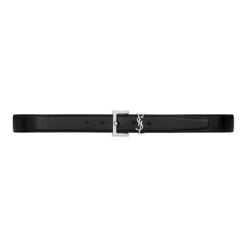 SAINT LAURENT Logo Emblem Pin Buckle Leather Belts Men's Black Width: 3cm