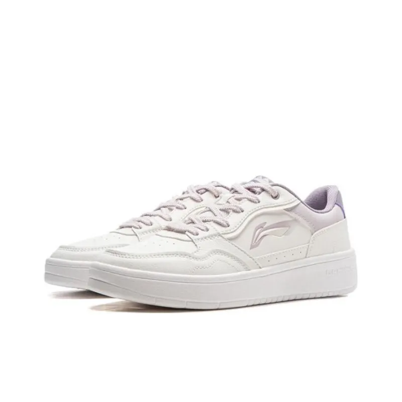 LiNing New Arrival Anti Slip Wear Resistant Low Top Skateboard Shoes Women's White Purple-2