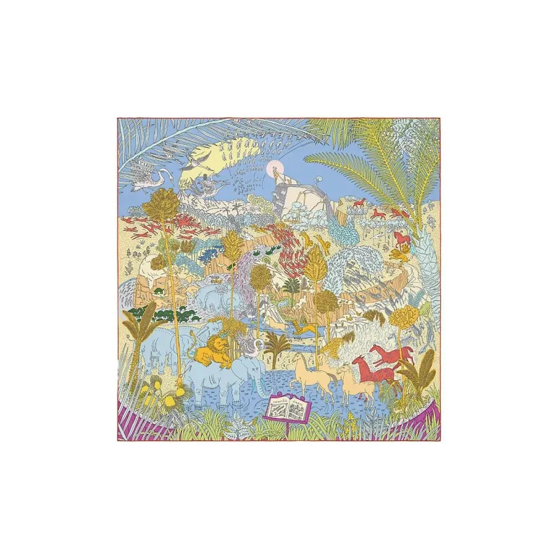 HERMES Le Carnaval Des Animau Silk Scarves Unisex Multicolor-0