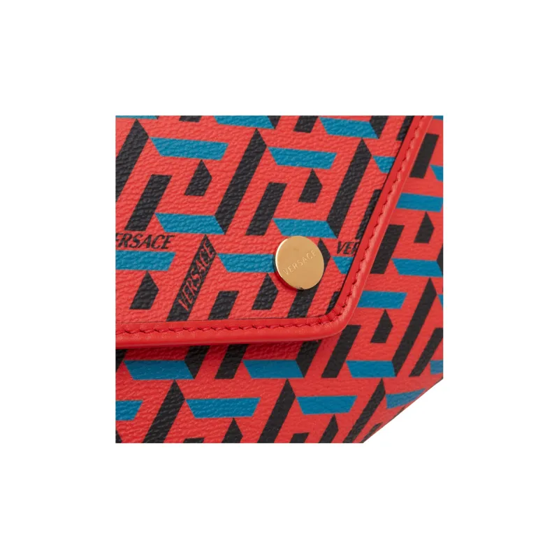 VERSACE Canvas With Leather Envelope Bag, Clutch, Shoulder Bag, Crossbody Bag Women's Red-4