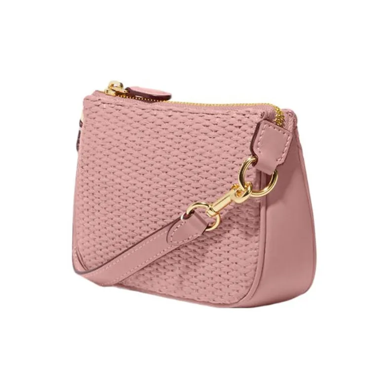 COACH Nolita Straw Woven With Smooth Leather Handbag, Shoulder Bag Women's Pink-2