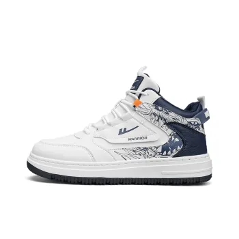 Warrior Vintage Basketball Shoes Anti Slip Wear Resistant High Top Skateboard Shoes Men's White Dark Blue