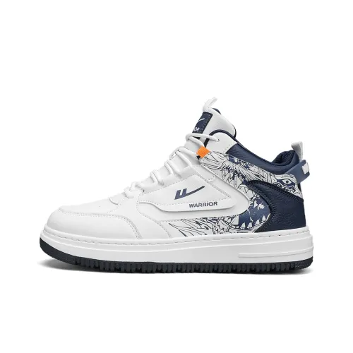 WARRIOR Skateboard Shoes Men High-Top White/Dark Blue