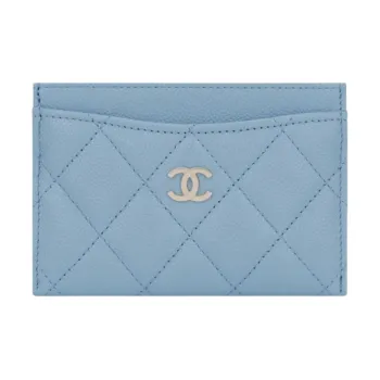 CHANEL Cow Leather Card Holder Women's Light Blue