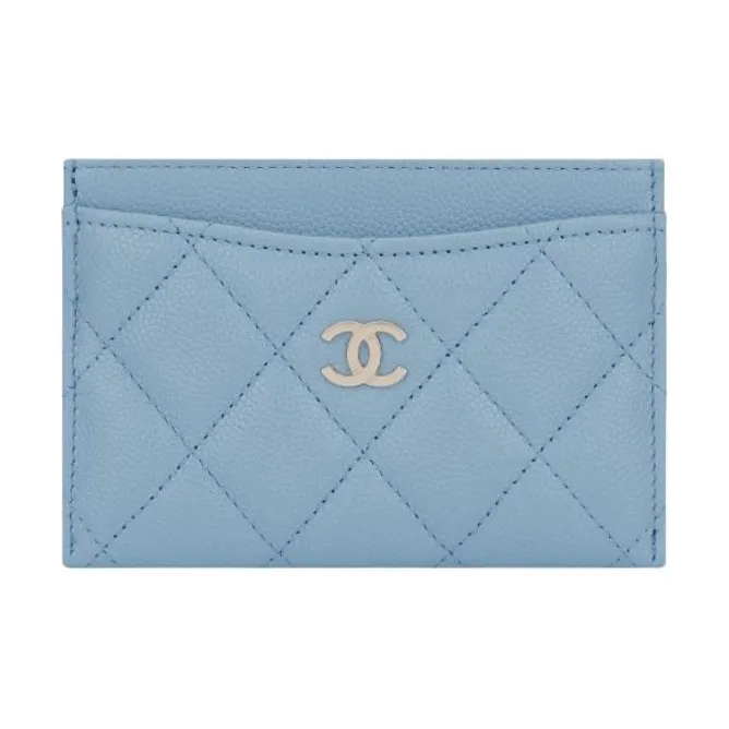 CHANEL Cow Leather Card Holder Women's Light Blue-0