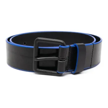 DIESEL Logo Carving Ring Pin Buckle Leather Belts Men's Black Width 4cm