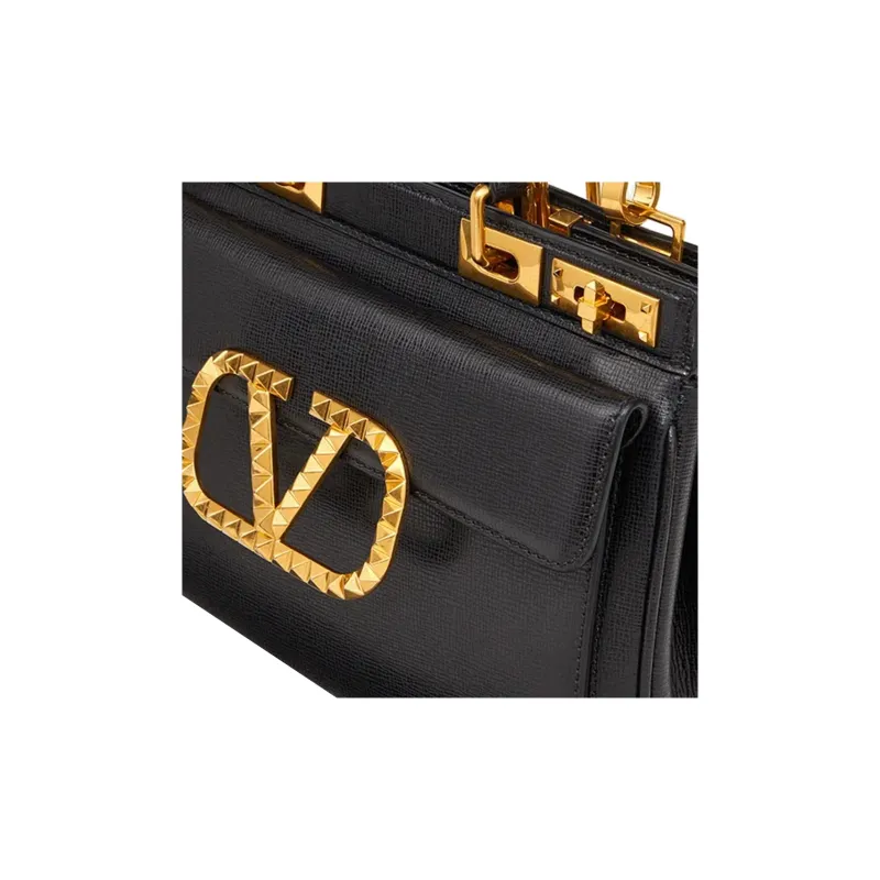 Valentino ROCKSTUD ALCOVE Grained Calfskin Handbag Medium Size Women's Black-4