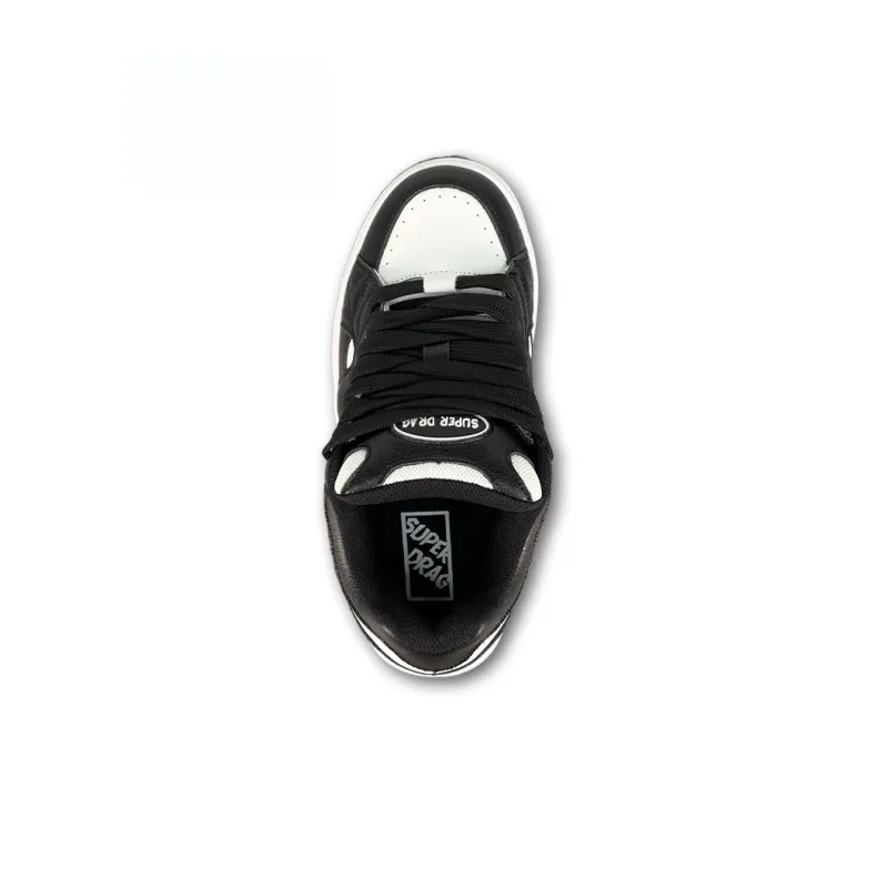 LuzaoT SUPER DRAG Puffy Shoes Anti Slip Wear Resistant Low Top Skateboard Shoes Unisex Black White-3