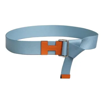 HERMES Nomade Letter Smooth Buckle Leather Belts Unisex Blue Width: 4cm