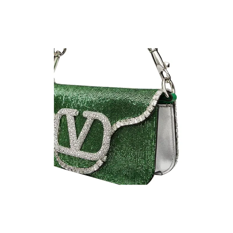 Valentino Locò Leather Baguette Bag Handbags Shoulder Bag Crossbody Bag Mini Women's Green-4