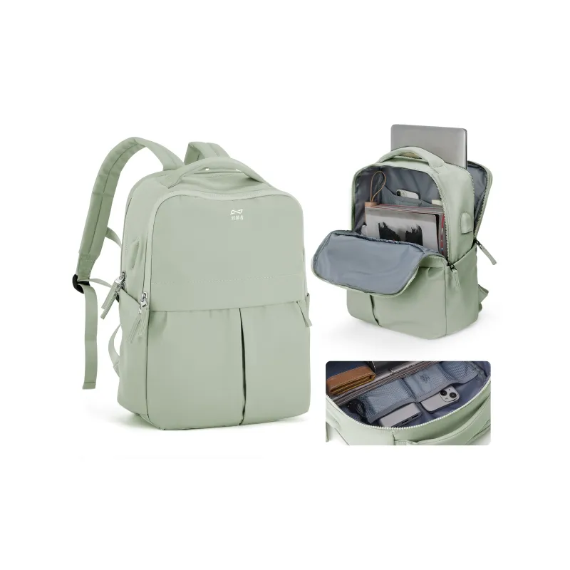 QING QI ZHE Fabric Laptop Bag Travel Bag Backpack Unisex Black/Gray/Blue/Green/Ecru/Purple-21