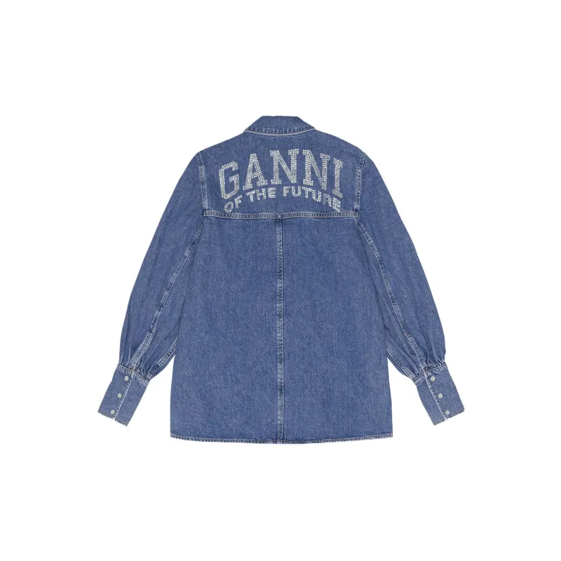 GANNI Denim Shirt With Logo-1