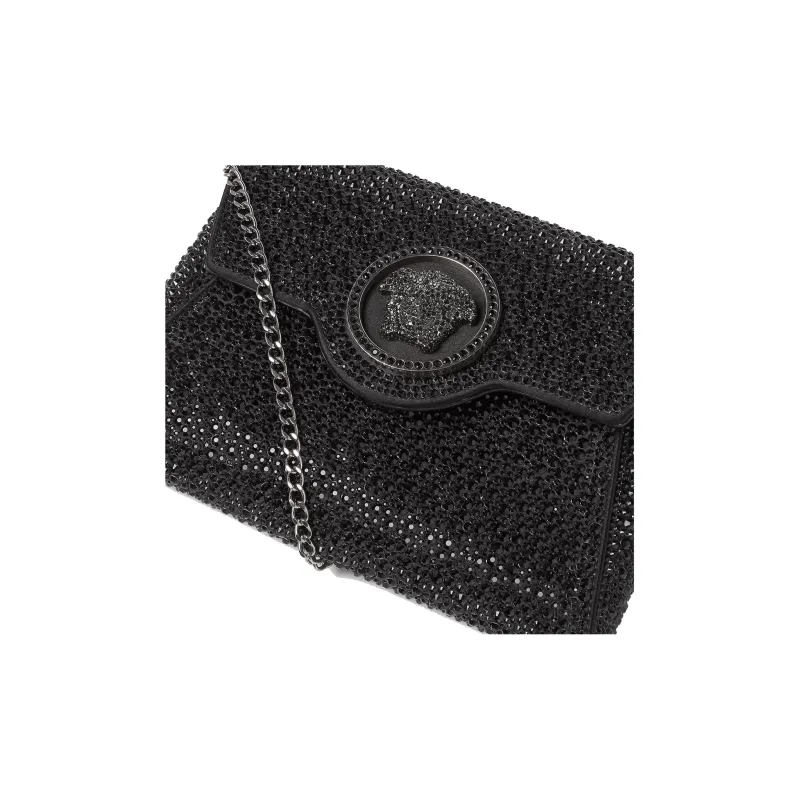 VERSACE La Medusa Leather One Shoulder Crossbody Clutches Women's Black-4