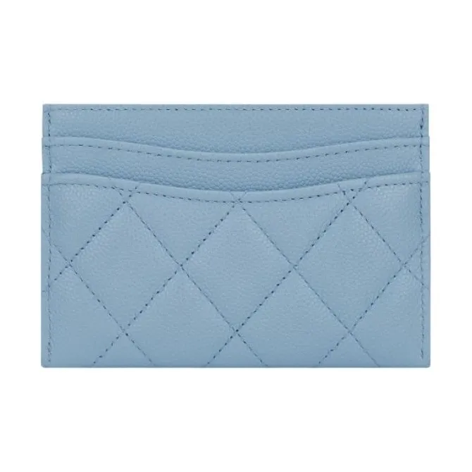 CHANEL Cow Leather Card Holder Women's Light Blue-1