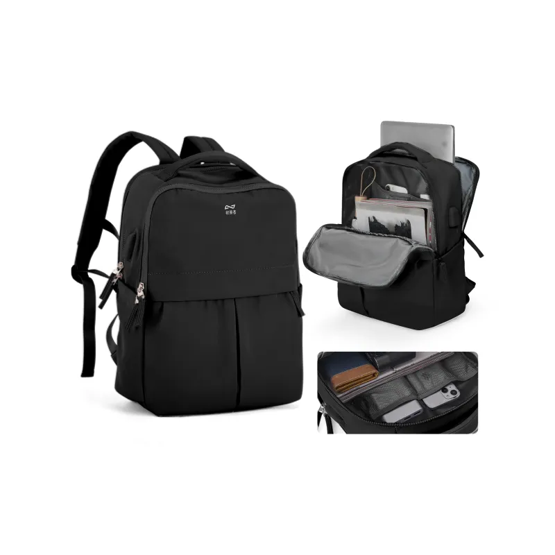 QING QI ZHE Fabric Laptop Bag Travel Bag Backpack Unisex Black/Gray/Blue/Green/Ecru/Purple-0
