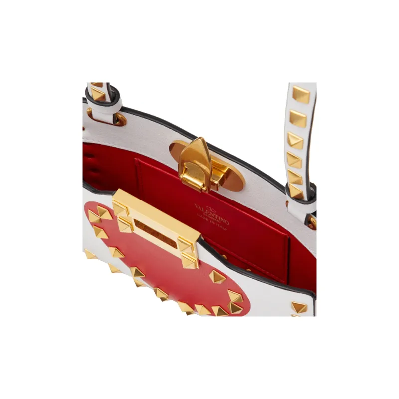 Valentino Cow Leather One Shoulder Crossbody Clutches Women's White/Red-2