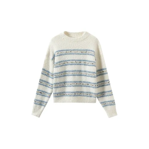 Inman Sweaters Women's Light Blue/White Stripes