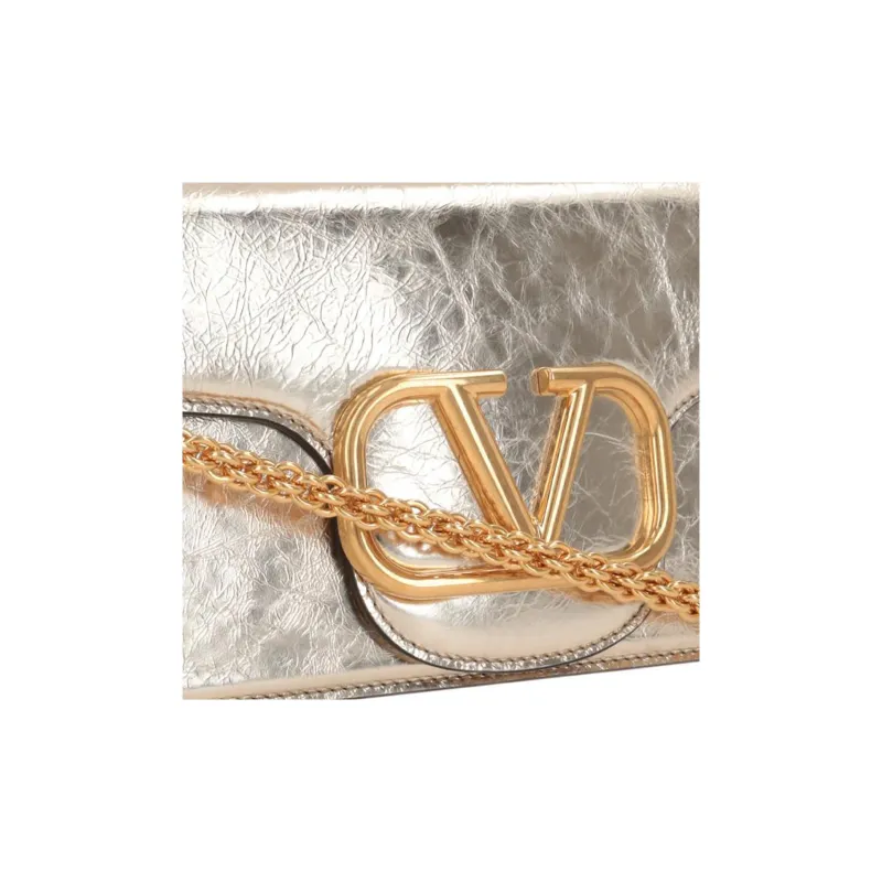 Valentino Locò Calfskin Shoulder Bag Crossbody Bag Handbag Small Size Women's Platinum-4